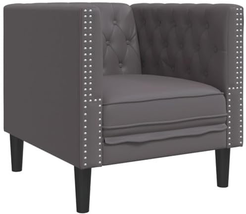 vidaXL Chesterfield Sessel, Loungesessel mit Knopfheftung, Polstersessel Relaxsessel für Wohnzimmer, Clubsessel Cocktailsessel Sofa, Grau Kunstleder