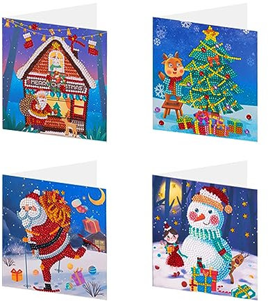 LYEAA Grußkarte für Weihnachten, Neujahr, niedlicher Elch, 4 Stück, Zeichnen, Urlaubskarten, Kristall-Strass-Karten-Set, handgefertigte Karte, Geschenke für Familie, Freunde und Liebhaber (2)