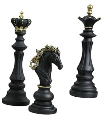 Fenteer 3er Set Schachstatuen International Schachfiguren Sammelfiguren Schachfiguren Ornamente Harz Skulpturen für Tischschrank Schwarz