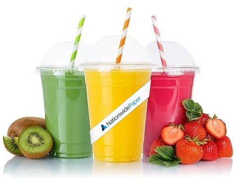 NationwidePaper Plastic Smoothie Cups with Dome Lids - 12 OZ (Pack of 500) - Strong Clear Plastic Cups for Milkshakes, Smoothies, Iced Coffee, Slusly and Bubble Tea - 100% Reusable Cups