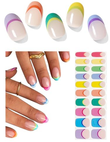 Wahrshei Pegatinas de Gel | Caramelo Francés Pegatinas Uñas Gel | 20 Pcs Gel Semicurado de Pegatinas | Adhesivos para Uñas de Gel