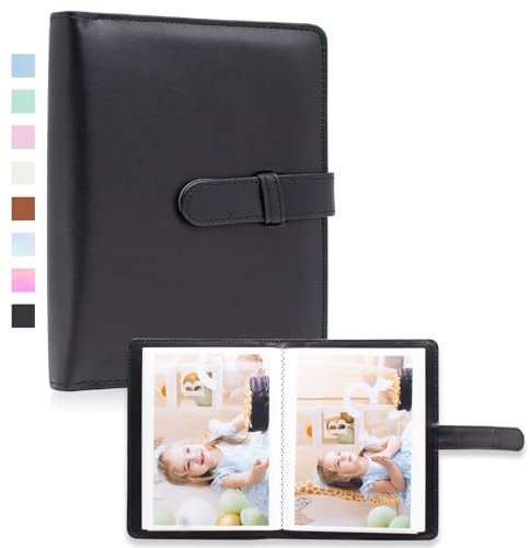 Fotoalbum 4x6 Fotos - 68 Taschen kleine Mini-Kapazität Premium Vegan Leder Cover, tragbare Brieftasche Fotoalbum für Jungen Mädchen Geburtstag Hochzeit (Schwarz)