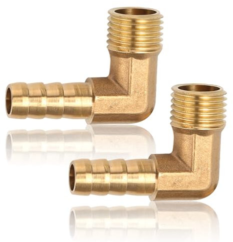 2 mangueras de latón de 3/8 pulgadas, conector de manguera de ángulo de 90°, 12 mm x AG 3/8 pulgadas, codo de 90 grados, conector de manguera de latón DN10 para la mayoría de conexiones de tuberías