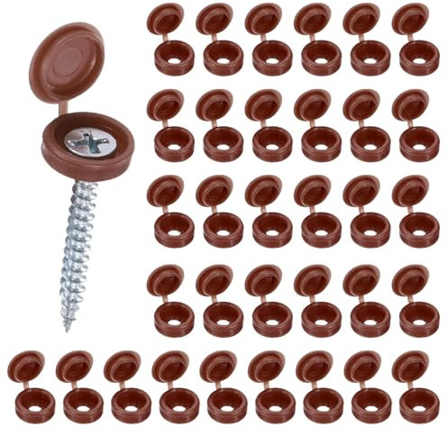 M METERXITY 100-Pack Plastic Hinged Screw Cover Caps, 3mm Shutter Screws with Caps, Fold Snap Washer Covers, Washer Flip Protection Covering M3 M4 M5 Screws Heads [Dark Brown]