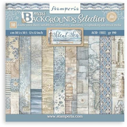 Stamperia - Scrapbook Paper Pad for Scrapbooking, Albums, Cards, Bullet Journals, and More, Acid Free, Double-Sided, Perfect for Crafts and Gifting (Silent Sea Maxi Background) (30.5 x 30.5cm)