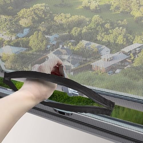 REDTRON DIY Window Screen with Zipper Opening (3 Piece,Black), 150cm*180cm Self-Adhesive Window Screen Mesh, Adjustable Mosquito Window Net Keep Bugs/Flies Out