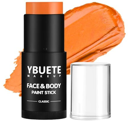 YBUETE Orange Face Body Painting Stick,Professional Orange Full-coverage Cream Face Paint for Halloween SFX Tiger Pumpkin Clown Cosplay, Washable Eye Stick for Adult Festival & Theater Performance