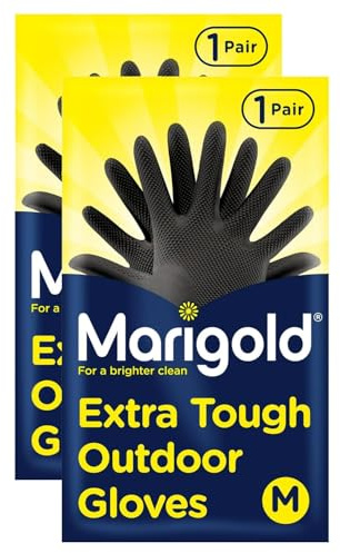 Marigold Extra Tough Outdoor Gloves M 2 Pairs - Supple & Comfortable Heavy Duty Gloves with Roll Top Cuffs Perfect for Heavy Duty Tasks, Washing Cars, Gardening and Outdoor Cleaning