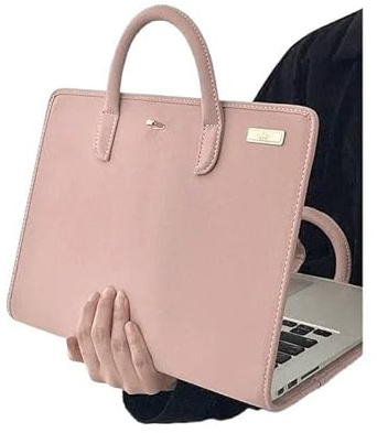 Hitchuey Sac pour ordinateur portable en cuir PU rose avec poignée, étui fin pour ordinateur portable/tablette (14-16 pouces), sac fourre-tout professionnel résistant aux rayures