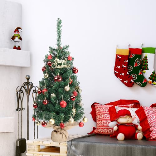 Bonnlo 90 cm Mini-Weihnachtsbaum mit Stoffbasis, Künstlicher Weihnachtsbaum mit 100 Zweigspitzen für Tisch im Wohnzimmer, auf der Terrasse, im Büro und als Festtagsdekoration, Grün