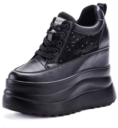 MIXSEN Scarpe Donna con Tacco e Zeppa 13CM Scarpe da Ginnastica Sportive Casual All'Aperto Platform Tacco(Nero-Mesh,33EU)