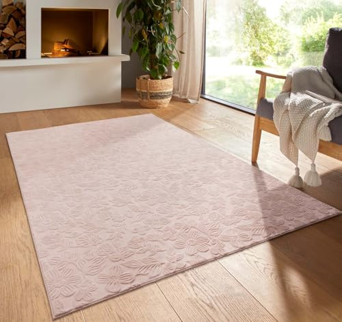 Taracarpet Kurzflor Boho Vintage Teppich waschbar, pflegeleicht geeignet für Wohnzimmer, Schlafzimmer und Kinderzimmer Kinderteppich auch als Badematte Badzimmerteppich Rosa Floral 080 cm rund