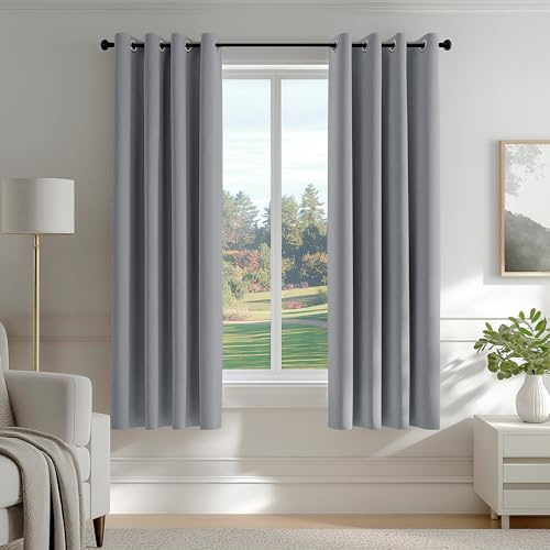FMFUNCTEX 100 % Verdunkelungsvorhänge für Schlafzimmer, dunkelgraue Vorhänge, 137 cm lang, strukturiert, wärmeisoliert, Vorhänge für Wohnzimmer, verdunkelnde Vorhänge mit Ösen, Raumverdunkelung, 2