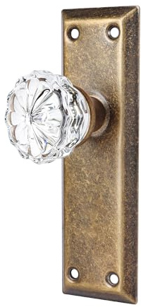Single Sided Vintage Glass Dummy Door Knobs Interior, Antique Bronze | 2 Pack, Crystal Dummy Door Handles Replacement Old Style Door, Antique Door, Long Escutcheon Plate