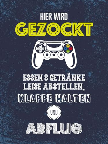 vianmo Blechschild 40x30 cm Hier wird gezockt klappe halten und Abflug Deko Geschenk Schild