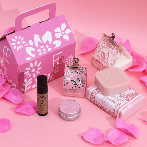 Wellness Self Care Gift Set with Soap, Solid Shampoo, Lip Balm and Essential Oil – Bloom and Bliss, Moroccan Morning or Lake Breeze – Luxury Pamper Gift Box (Bloom and Bliss)