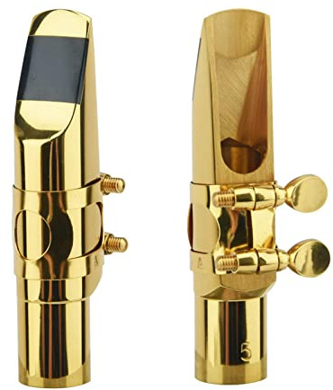 Alto Saxophone Mouthpiece with Cap and Ligature, Brass Metal Eb Alto Sax Mouthpieces 5C 6C 7C 8C for Saxophone Musician Professionals Beginners Concert Band(SIZE:Gold - 5C)