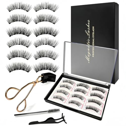 PHYNDR 3 Paia Ciglia Finte Magnetiche Set,Ciglia Magnetiche con Applicatore,Senza Colla,Facili da Applicare e Rimuovere,Per una Finitura Naturale