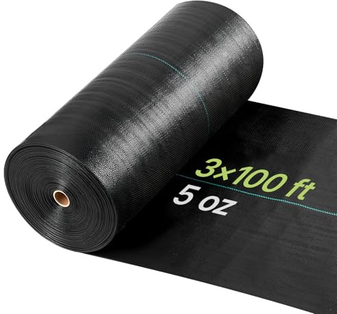 VEVOR Toile de Paillage 0,9x30,5 m Bâche Anti Mauvaise Herbe 168 g/m² Géotextile Anti Repousse Tissé PP pour Protection Contre Mauvaises Herbes, Couverture Sol, Jardin, Potager, Parterres Fleurs, Noir