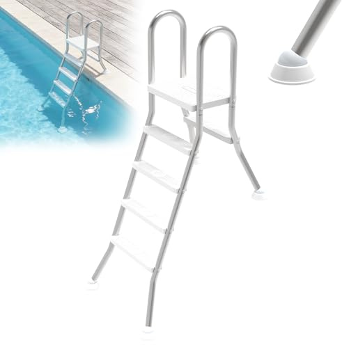LZQ Edelstahl Poolleiter mit 4 Stufen – rutschfeste Schwimmbadtreppe Pooltreppe für teilversenkte Becken, 150 kg Tragkraft, Anti-Rutsch Trittflächen, geeignet für Pools mit maximal 135 cm Tiefe