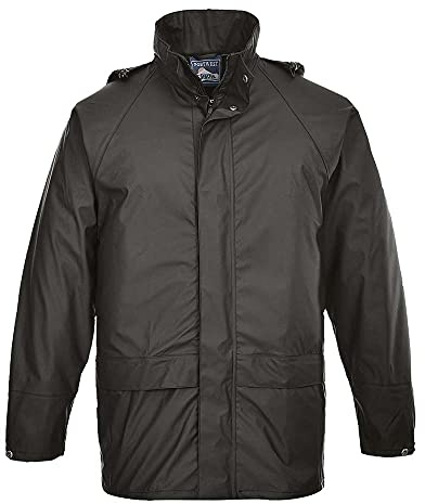 Portwest S450 Sealtex Classic Jacket Long Sleeve Waterproof Concealed Stud | Black, X Large, EN 343 Class 4:1, UPF 50+, Generous Fit, Double Storm Flap, Pack Away Hood, Secure Storage, 2 Pockets