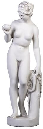 gartendekoparadies.de Statue der Venus mit Apfel, Steinfigur, H. 59 cm, 9 kg, Grau, frostsicher aus Steinguss für Außenbereich