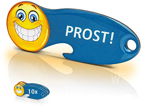 Einkaufswagenlöser ® Code24 SmilKey Prost! / Schlüsselanhänger Einkaufschip mit Schlüsselfundservice/Abziehbarer Einkaufswagenchip Metall, Chip Einkaufswagen, Key Finder / 10 Stück