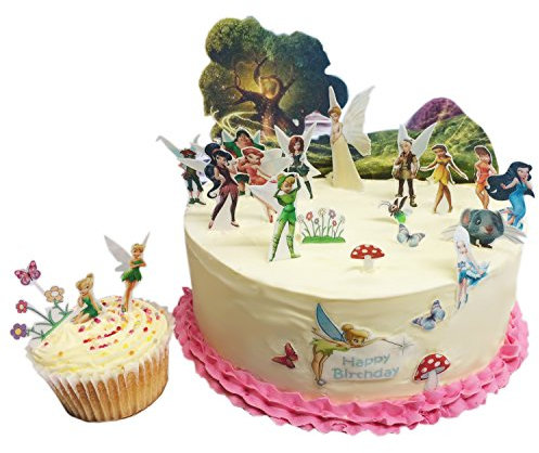 Tinkerbell and Friends Pixie Hollow Birthday Scene Edible Wafer Paper Cake Toppers