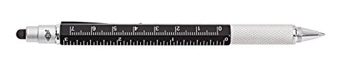 Wedo 2614201901 Touch Stift Multi-Tool (mit Kugelschreiber, Duo-Bit Schraubenzieher für Schlitz- und Kreuzschrauben cm / Zoll Lineal) schwarz