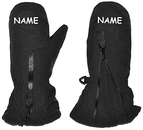 alles-meine.de GmbH Fausthandschuhe - schwarz - Größe: 4 bis 5 Jahre - incl. Name/mit langem Schaft - Reißverschluß - leicht anzuziehen - Thermo gefüttert Thermohandschuh -..