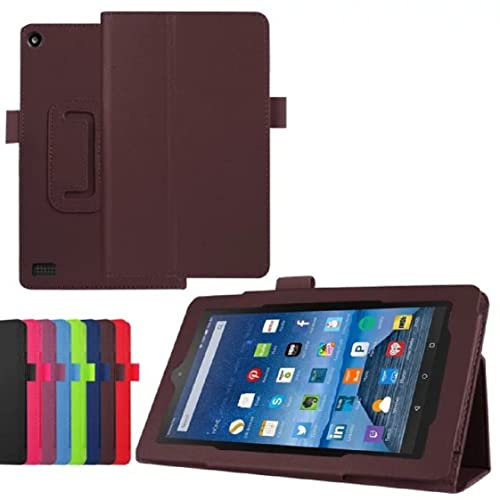 SATURCASE Case for Amazon Fire 7 2017 2019, PU Leather Flip Folding Folio Stand Protective Cover for Amazon Fire 7 2017 2019 released (7th, 9th Generation) (Brown)