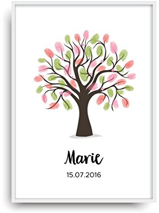 Moderner Vintage Poster Druck PATENSCHAFT BAUM Fine Art Kunstdruck Deko Bild Print Plakat ohne Rahmen DIN A4 Geschenk personalisiert inkl. Stempelkissen für Fingerabdrücke