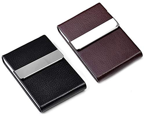 2PCS Cuir PU Carte de Visite en Acier Inoxydable Titulaire de la Cigarette Noir boîte de Cigarettes