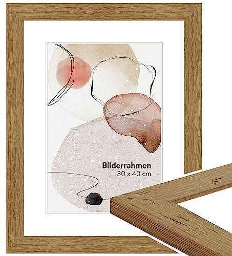 WANDStyle Bilderrahmen A4 Eiche, DIN A4 Bilderrahmen Holz Landhausstil 30x21 cm, hochwertiger Holzbilderrahmen, Posterrahmen zum Aufhängen, Rahmen 21x30 cm, Fotorahmen H750 - Made in Germany