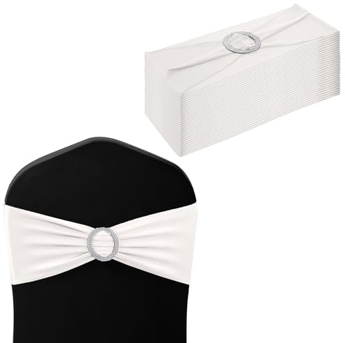 WedDecor Stretch Chair Bands Plain Spandex Band with Slider Buckle for Wedding Party Chair Decoration, Events Supplies, Formal Meeting, White, 13 x 6 Inches, 10pcs | Stretch Chair Sashes for Wedding Party Chair Decoration, Event Supplies, Formal Meeting, 13 x 6 Inches