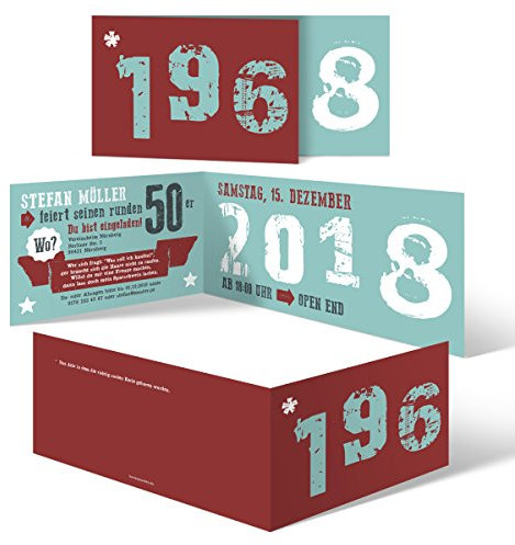 30 x Einladungskarten runder Geburtstag 50 Jahre Grad Geburtstagseinladungen - Retro Geburtsjahr