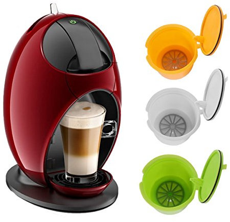 ALLOMN BPA gratuit rechargeable pour capsules de café réutilisables Dolce Gusto pour Nescafé Genius petit expert cercle 3 Pack (jaune + vert + blanc)