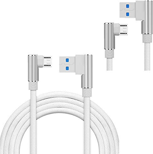 90 Degree L-Shaped Right Angle 1M+2M+3M Micro USB Cable Data Sync Charging Cord for Samsung Galaxy S7 S6, HTC, Nexus, LG & More (White)