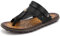 OHCHSH Herren-Sandalen, Flip-Flops für Herren, Schuhe mit Zehenring, lässig, Sommer, Leder, Schwarz, Schwarz (schwarz), 38 EU