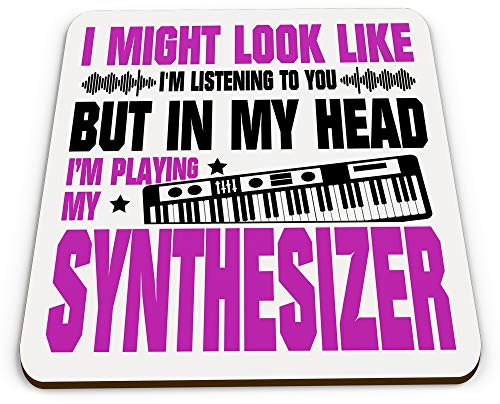 in My Head I'm Playing My Synthesizer Funny Novelty Gift Glossy Mug Coaster - Pink