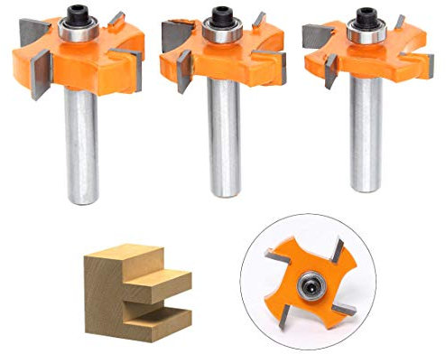 DingGreat 3 Pezzi tongue and Groove router bit set, 8 mm Shank Set di punte per fresa a scanalatura e linguetta, strumenti per la lavorazione del legno, per porte, tavoli, mensole, pareti e altro