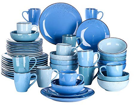 vancasso Kombiservice Set, Navia Geschirrset aus Steingut, 48 teilig Tafelservice, Vintage Aussehen, Natur Design