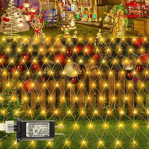 oopswow Warm White Christmas Net Lights, 192 LED 9.8FT x 6.6FT