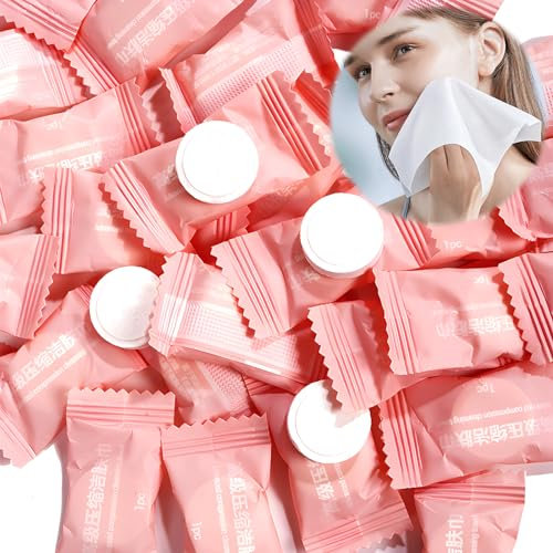 Komprimiertes Handtuch Einweg,100 Stück Tabletten Handtuchpillen Mini Vliesstoffe Tragbar Platzsparend Tabletten Handtuchpillen Biologisch Abbaubar Komprimiert Handtücher für Urlaub Reisen Sport