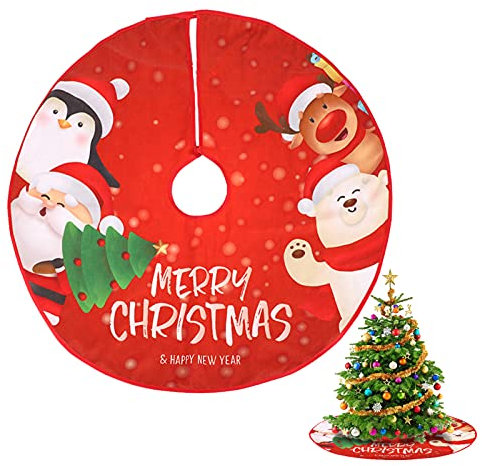 HAMOOM Base per albero di Natale, colore rosso, decorazione rustica per albero di Natale, decorazione natalizia con Babbo Natale e alce per buon Natale, Capodanno, decorazioni per feste in casa, 90 cm