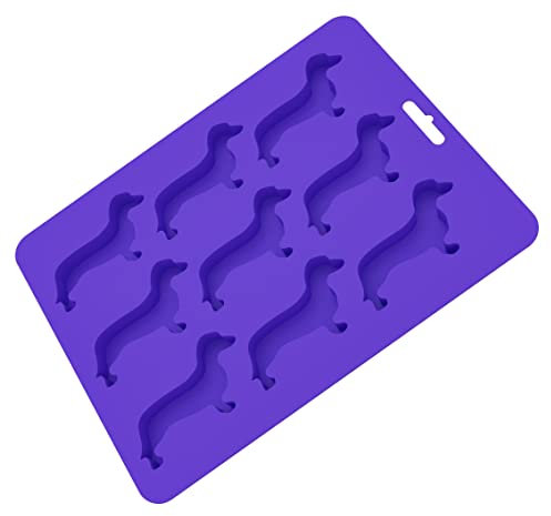 Dachshund Daxie Sausage Dog Shaped Silicone Mould Baking Tray 9 Section Dog Treat Ice Cube Chocolate Sweet Cake Tray Non Stick BPA Free Purple