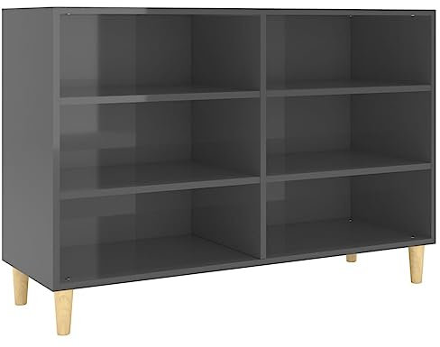 vidaXL Sideboard Bücherregal Standregal Regal Kommode Anrichte Schrank Beistellschrank Bücherschrank Lagerregal Hochglanz-Grau 103,5x35x70cm Holzwerkstoff