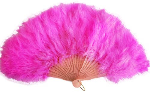 Huralona 1920s Vintage Style Folding Handheld Flapper Feather Hand Fan (Bright Pink)