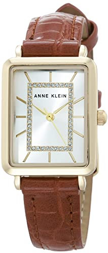 Anne Klein Women's Glitter Accented Croco-Grain Strap Watch, AK/3820 Honey Brown/Gold