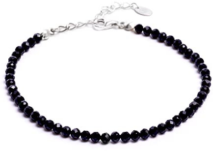 BERGERLIN Onyx Fußkette schwarz - facettiertes, schwarzes Fußkettchen - Silber - XS-S